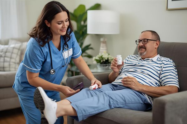 Nurse checking patient vitals at home